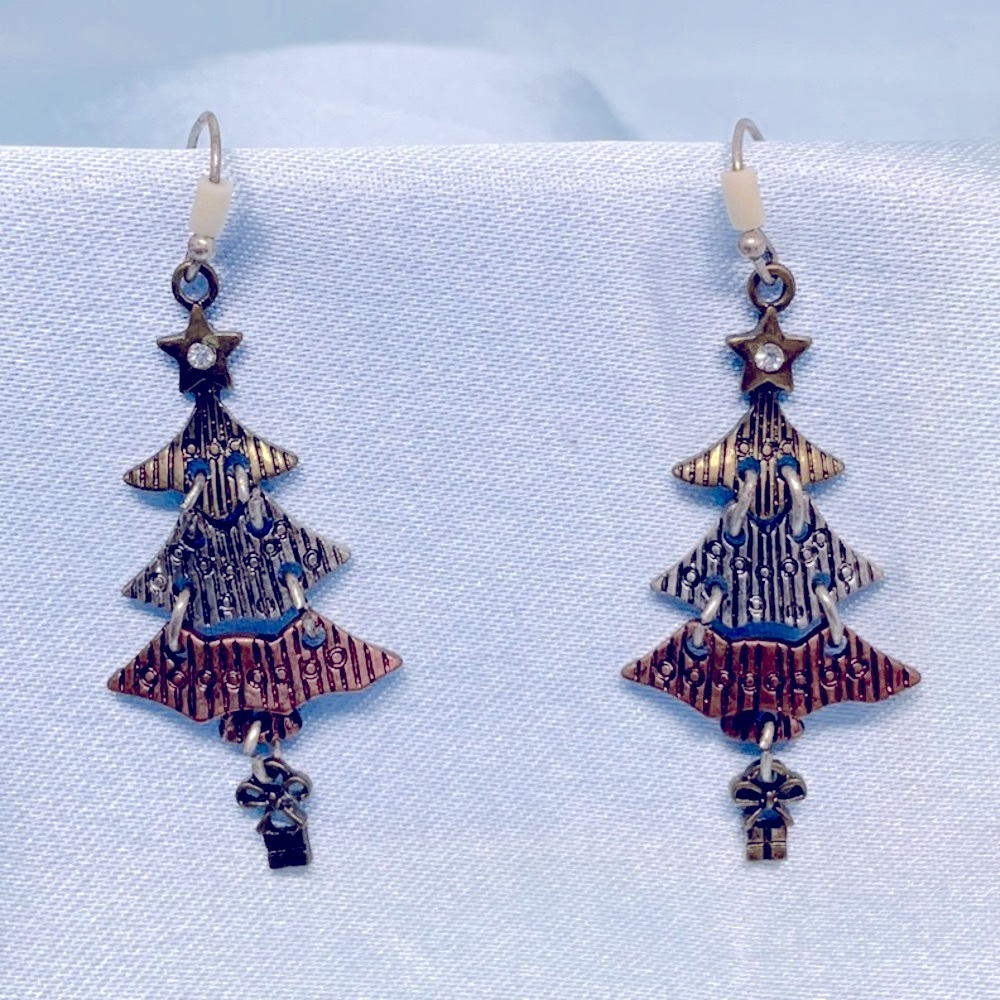 Tri-colored Christmas Tree Dangle Earrings